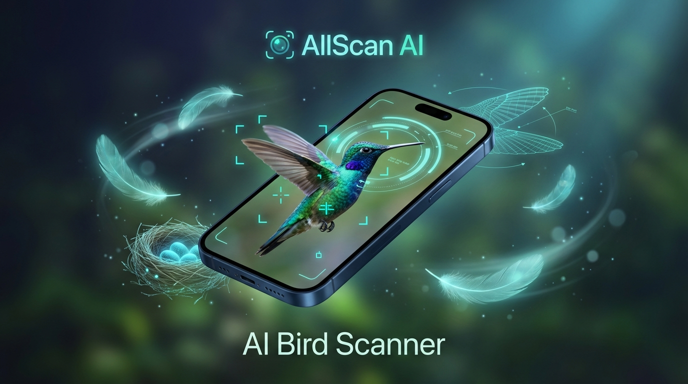 AI bird scanner on iPhone identifying hummingbird species with AllScan AI bird identifier