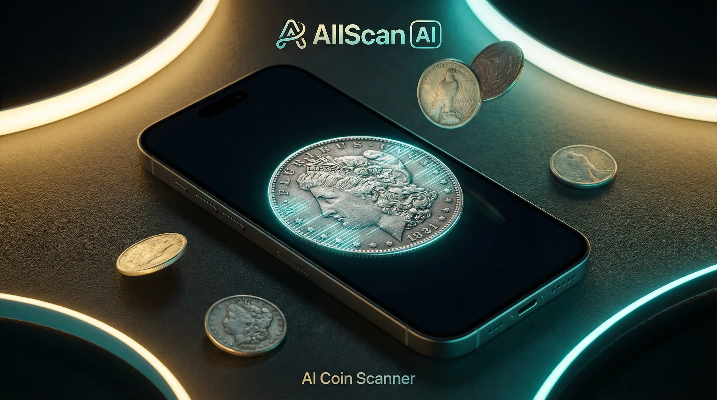 AI coin scanner on iPhone identifying old silver coin value and origin with AllScan AI coin identifier