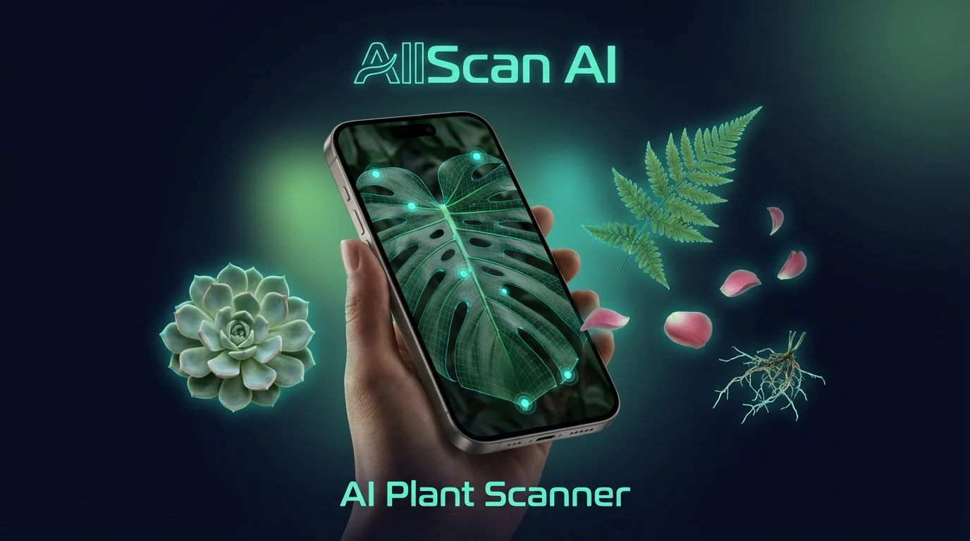 AI plant scanner on iPhone identifying monstera leaf species with AllScan AI plant identification app