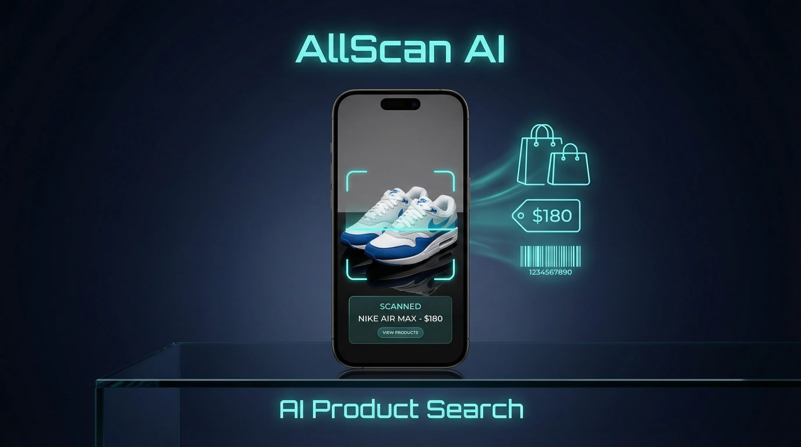 AI product search on iPhone scanning sneakers to find where to buy online with AllScan AI product finder