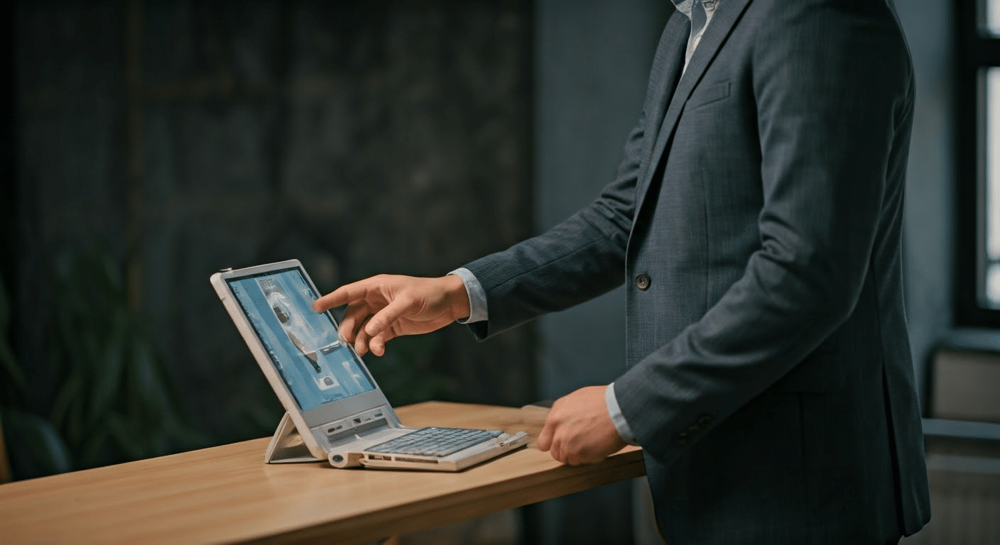 Professional explaining check images in modern office setting